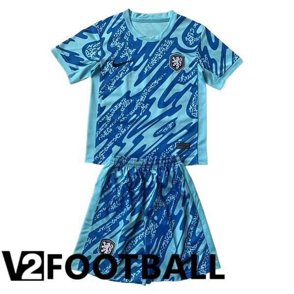 Netherlands Kids Goalkeeper Soccer Shirt Light Blue UEFA Euro 2024