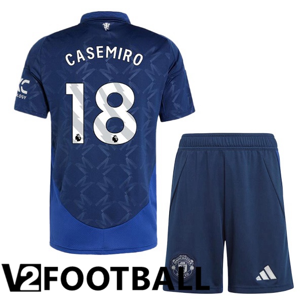 Manchester United (Casemiro 18) Kids Away Soccer Shirt Blue 2024/2025