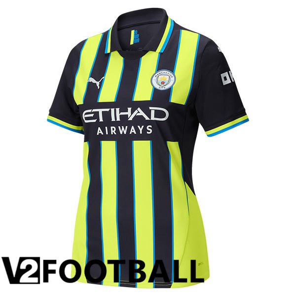 Manchester City Women Away Soccer Shirt Green Black 2024/2025