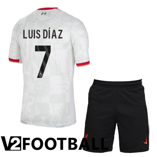 FC Liverpool (LUIS DÍAZ 7) Kids Third Soccer Shirt White 2024/2025