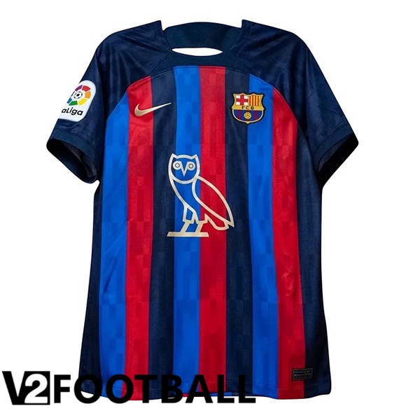 Football Shirts FC Barcelona Home Drake Sponsor Red Blue 2022/2023