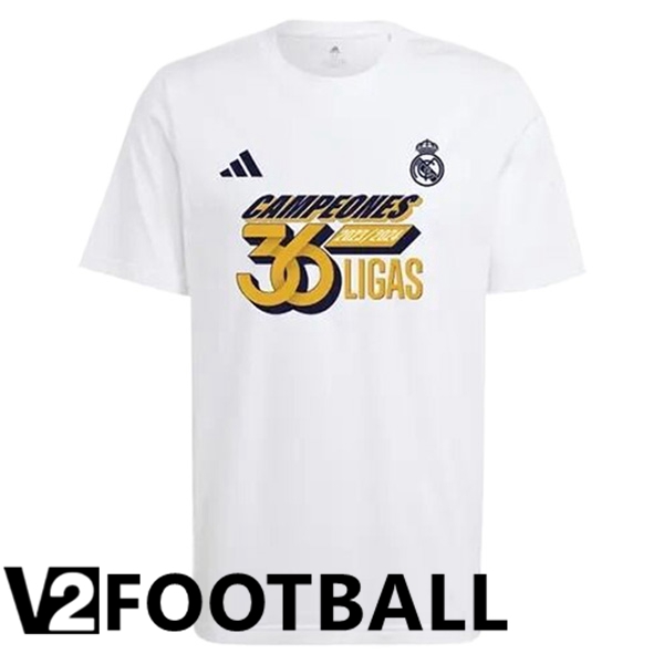 Real Madrid Soccer Shirt T-Shirt 36 LIGAS Champions Cotton White 2024/2025