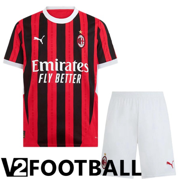 AC Milan Kids Home Soccer Shirt Red Black 2024/2025