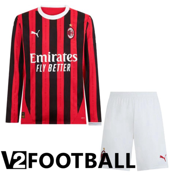 AC Milan Kids Home Soccer Shirt Long sleeve Red Black 2024/2025
