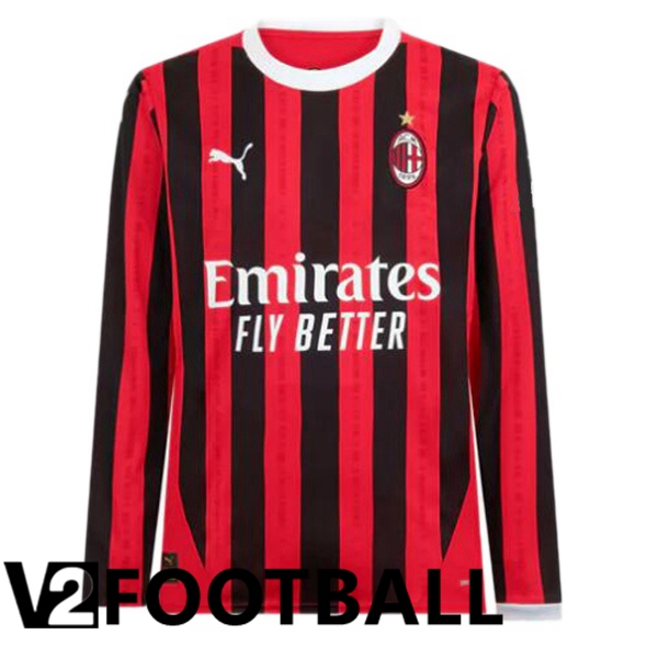 AC Milan Home Soccer Shirt Long sleeve Red Black 2024/2025