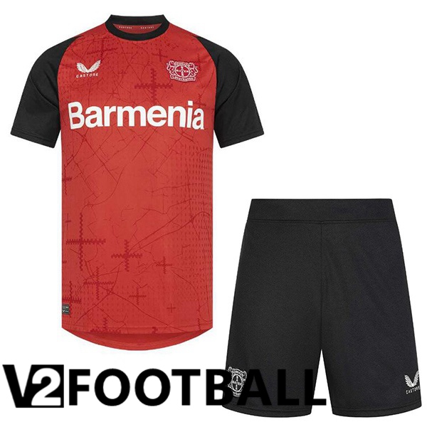 Bayer 04 Leverkusen Kids Home Soccer Shirt Black Red 2024/2025
