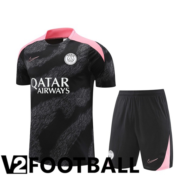 Paris PSG kit Training T Shirt + Shorts Black 2024/2025