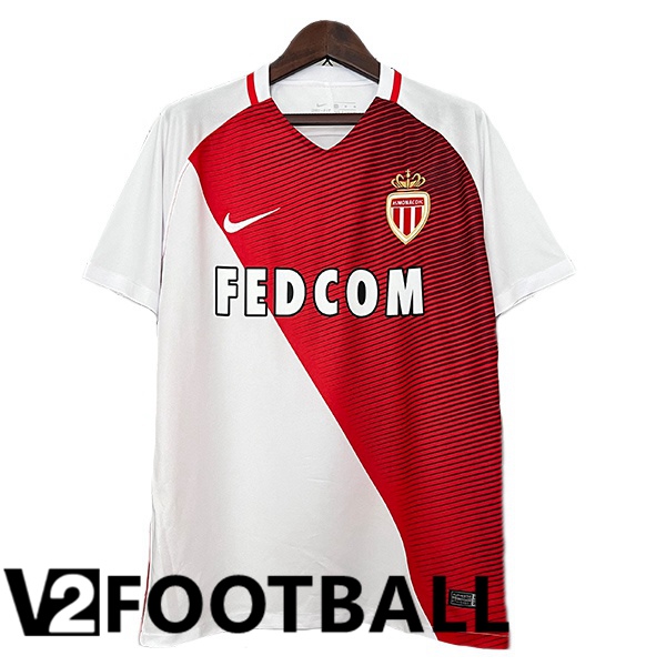 AS Monaco Retro Home Soccer Shirt White Red 2016-2017