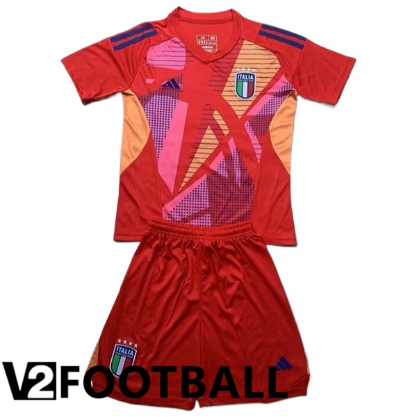 Italy Kids Goalkeeper Soccer Shirt Red UEFA Euro 2024
