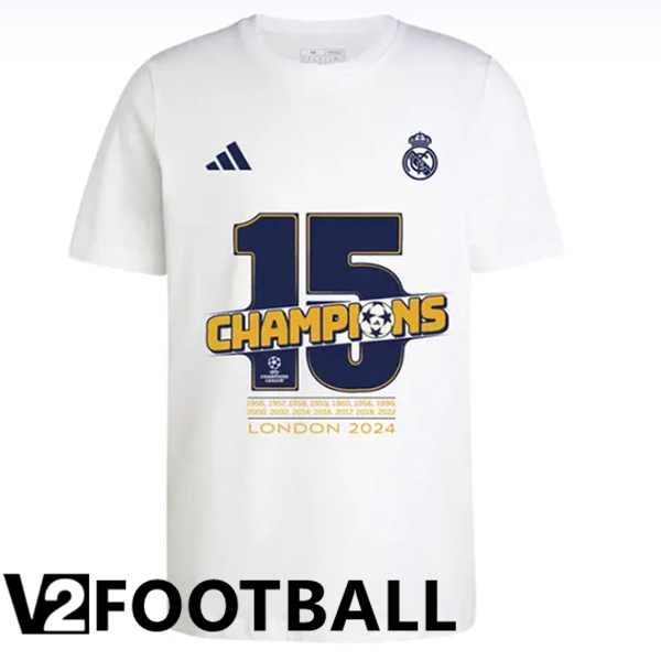 Real Madrid Soccer Shirt T-Shirt Champions 15 White 2024/2025