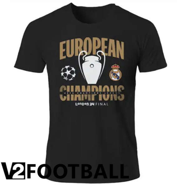 Real Madrid Soccer Shirt T-Shirt Champions 15 Black 2024/2025