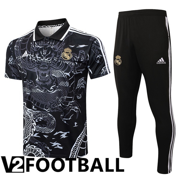 Real Madrid Soccer Polo + Training Pants Black 2024/2025