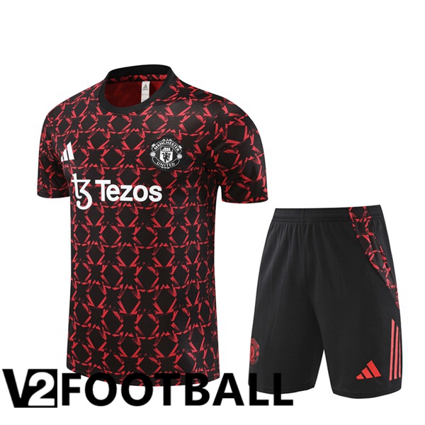 Manchester United kit Training T Shirt + Shorts Black Red 2024/2025