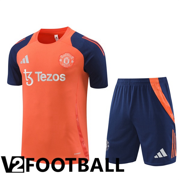 Manchester United kit Training T Shirt + Shorts Orange 2024/2025