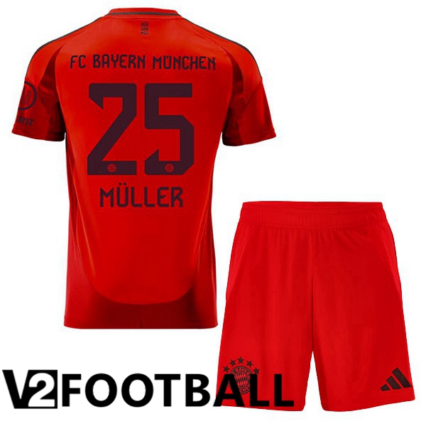 Bayern Munich (Müller 25) Kids Home Soccer Shirt Red 2024/2025