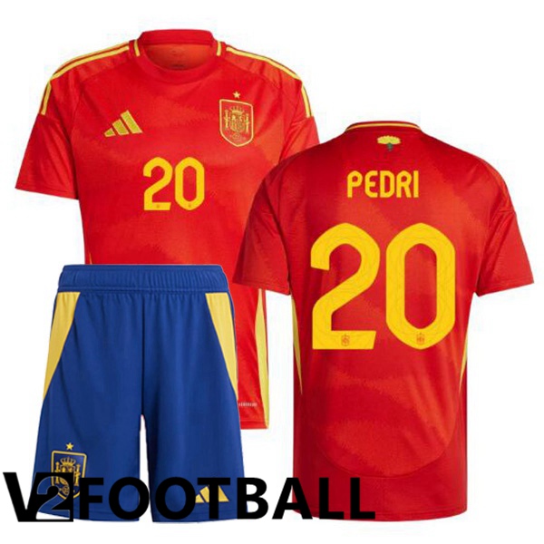 Spain (PEDRI 20) Kids Home Soccer Shirt Red 2024/2025