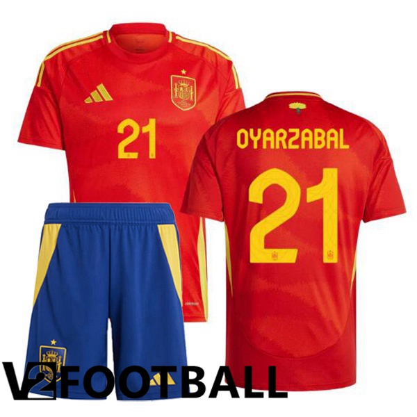 Spain (OYARZABAL 21) Kids Home Soccer Shirt Red 2024/2025