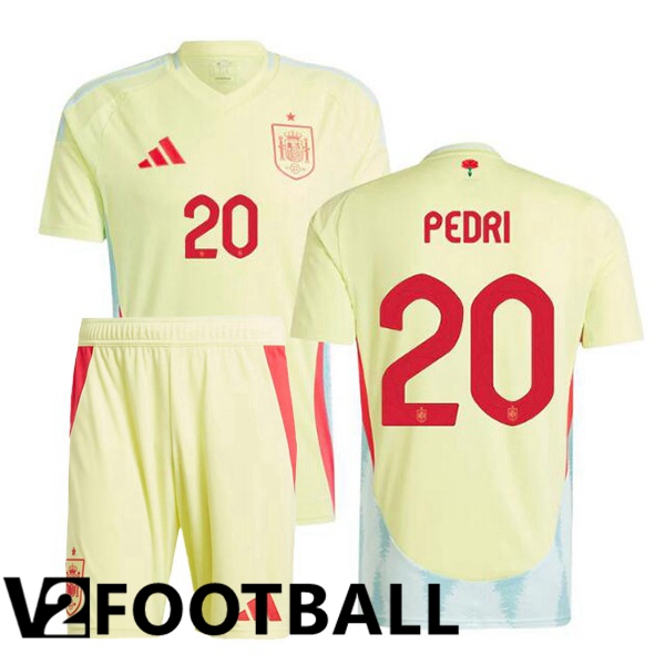 Spain (PEDRI 20) Kids Away Soccer Shirt Yellow 2024/2025