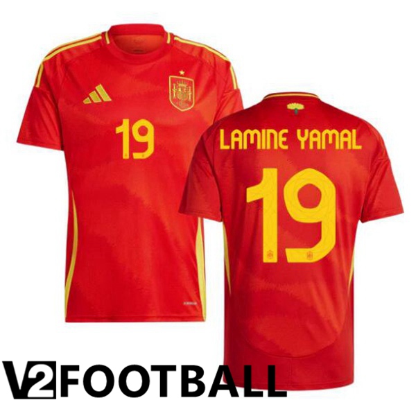 Spain (LAMINE YAMAL 19) Home Soccer Shirt Red 2024/2025