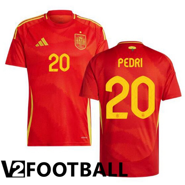 Spain (PEDRI 20) Home Soccer Shirt Red 2024/2025