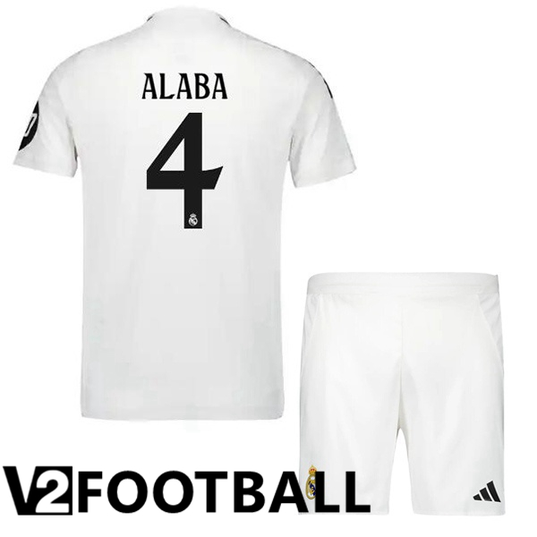 Real Madrid (Alaba 4) Kids Home Soccer Shirt White 2024/2025