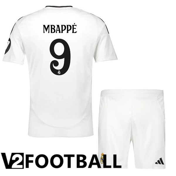 Real Madrid (Mbappé 9) Kids Home Soccer Shirt White 2024/2025