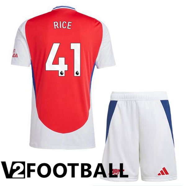 Arsenal (RICE 41) Kids Home Soccer Shirt Red White 2024/2025