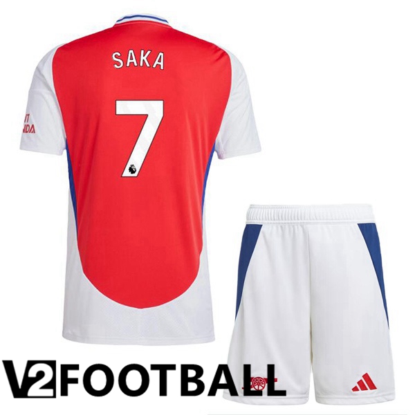 Arsenal (SAKA 7) Kids Home Soccer Shirt Red White 2024/2025