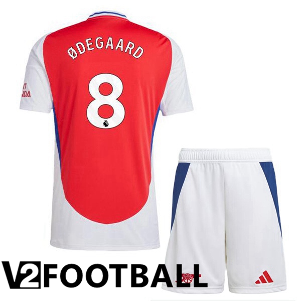 Arsenal (ØDEGAARD 8) Kids Home Soccer Shirt Red White 2024/2025