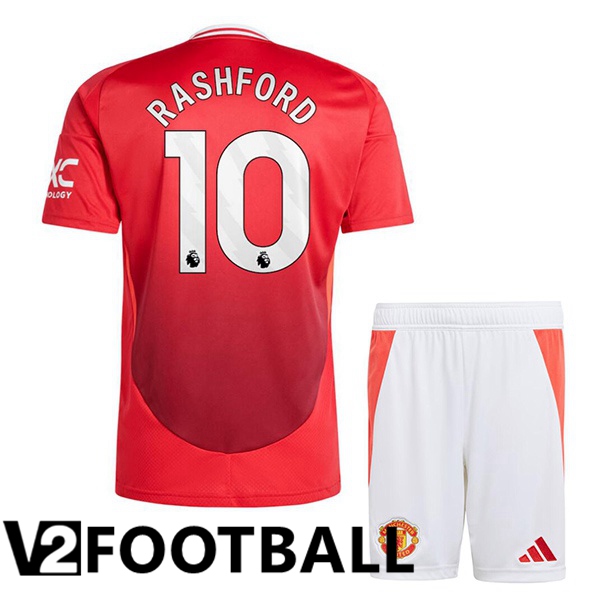 Manchester United (Rashford 10) Kids Home Soccer Shirt Red 2024/2025