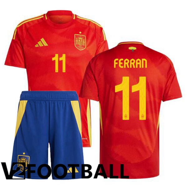 Spain (FERRAN 11) Kids Home Soccer Shirt Red UEFA Euro 2024