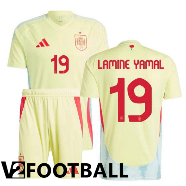 Spain (LAMINE YAMAL 19) Kids Away Soccer Shirt Yellow UEFA Euro 2024