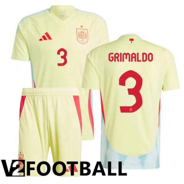 Spain (GRIMALDO 3) Kids Away Soccer Shirt Yellow UEFA Euro 2024