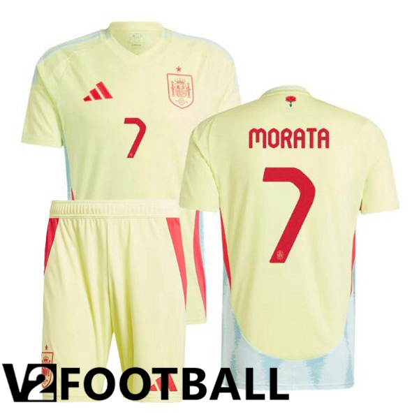 Spain (MORATA 7) Kids Away Soccer Shirt Yellow UEFA Euro 2024