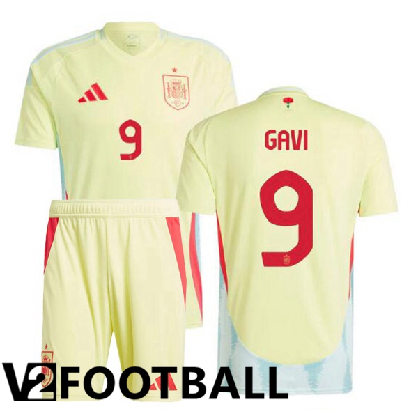 Spain (GAVI 9) Kids Away Soccer Shirt Yellow UEFA Euro 2024