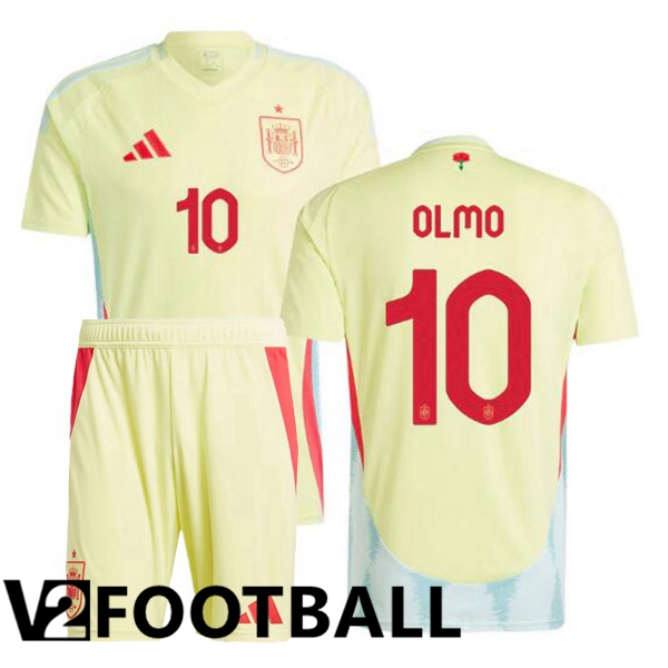 Spain (OLMO 10) Kids Away Soccer Shirt Yellow UEFA Euro 2024