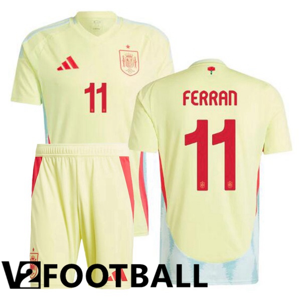 Spain (FERRAN 11) Kids Away Soccer Shirt Yellow UEFA Euro 2024