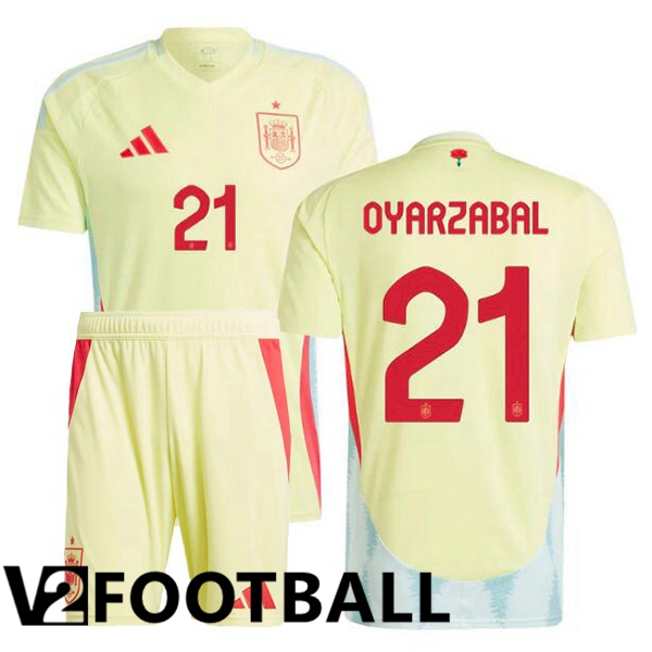 Spain (OYARZABAL 21) Kids Away Soccer Shirt Yellow UEFA Euro 2024