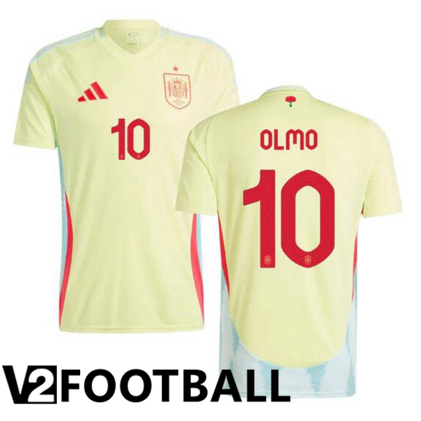 Spain (OLMO 10) Away Soccer Shirt Yellow UEFA Euro 2024