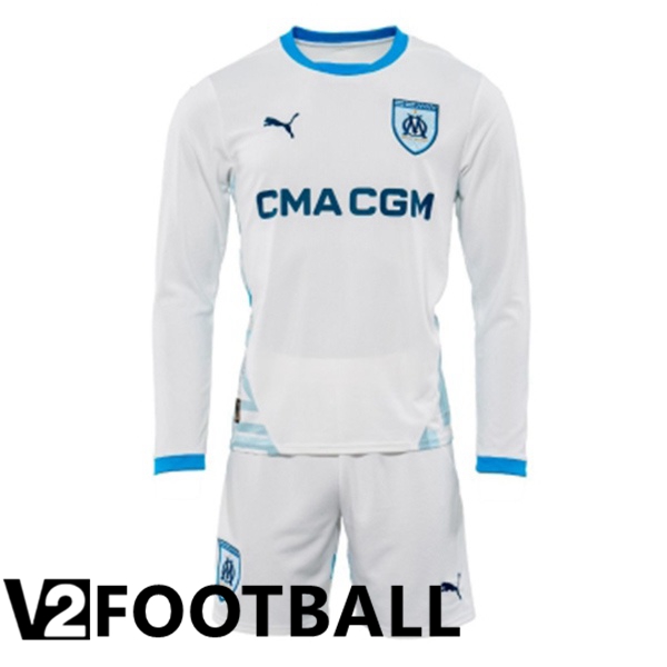 Marseille OM Kids Home Soccer Shirt Long sleeve White 2024/2025