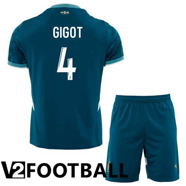 Marseille OM (GIGOT 4) Kids Away Soccer Shirt Blue 2024/2025