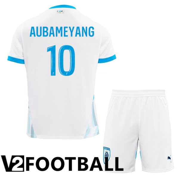 Marseille OM (AUBAMEYANG 10) Kids Home Soccer Shirt White 2024/2025