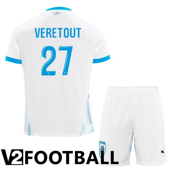 Marseille OM (VERETOUT 27) Kids Home Soccer Shirt White 2024/2025