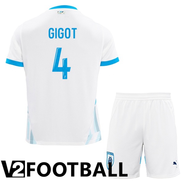 Marseille OM (GIGOT 4) Kids Home Soccer Shirt White 2024/2025