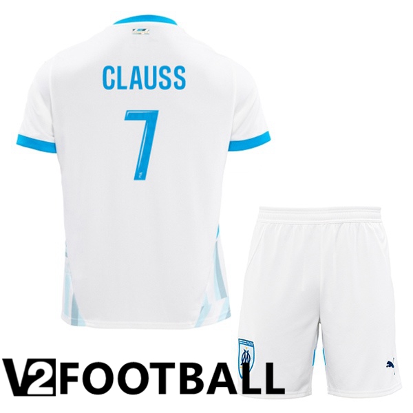 Marseille OM (CLAUSS 7) Kids Home Soccer Shirt White 2024/2025