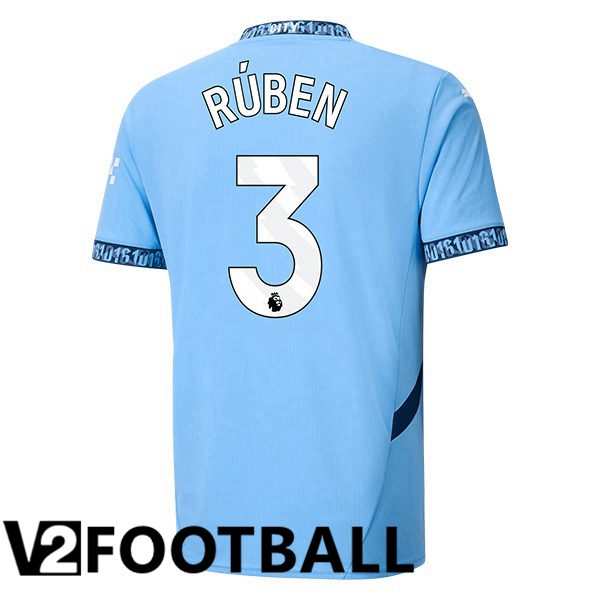 Manchester City (Ruben Dias 3) Home Soccer Shirt Blue 2024/2025