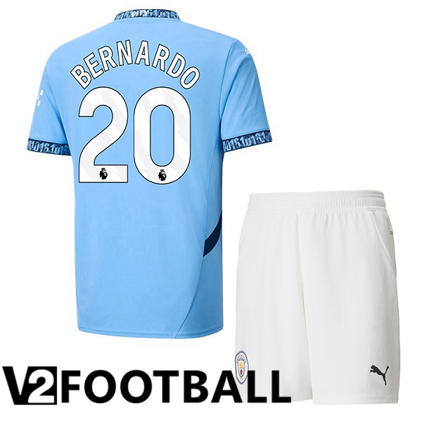 Manchester City (Bernardo Silva 20) Kids Home Soccer Shirt Blue 2024/2025