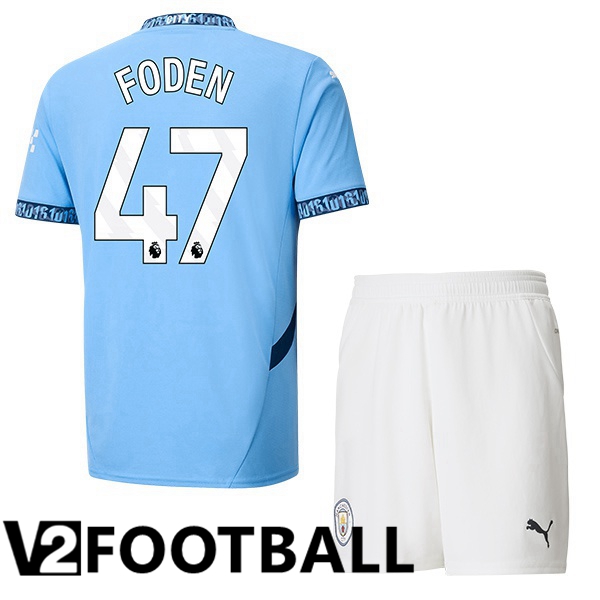 Manchester City (Phil Foden 47) Kids Home Soccer Shirt Blue 2024/2025