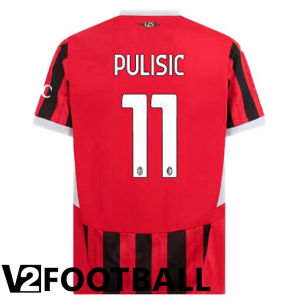 AC Milan (Pulisic 11) Home Soccer Shirt Red Black 2024/2025