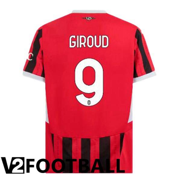 AC Milan (Giroud 9) Home Soccer Shirt Red Black 2024/2025